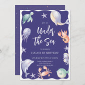 Onder het Zee Boy Birthday Party Kaart (Voorkant / Achterkant)