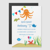Onder het Zee Boy Birthday Party Magnetische Uitnodiging (Voorkant / Achterkant)