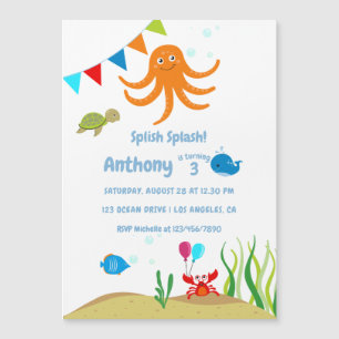 Onder het Zee Boy Birthday Party Magnetische Uitnodiging