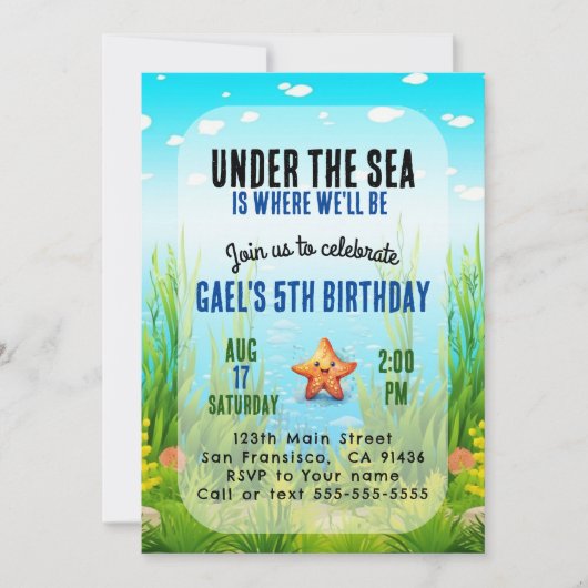 Onder het Zee Boy Kids Verjaardagsuitnodigingsfees Kaart (Voorkant)