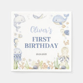 Onder het Zee Boy Ocean Animals Kids Birthday Servet (Voorkant)