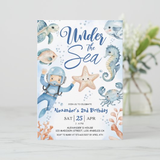 Onder het Zee! Boy Schattige Ocean 2e verjaardag Kaart (Staand voorkant)