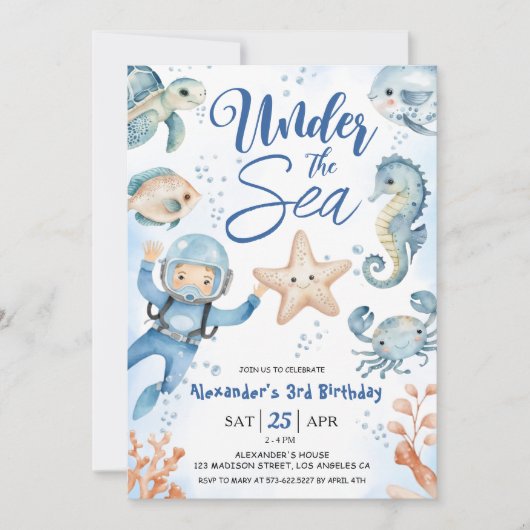 Onder het Zee! Boy Schattige Ocean 3e verjaardagsf Kaart (Voorkant)