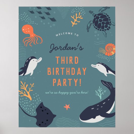 Onder het Zee Boy Verjaardagsfeestje Welkomstbord Poster (Voorkant)