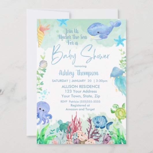 Onder het Zee Boys Baby shower Invitation Kaart (Voorkant)