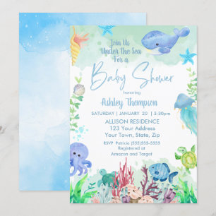 Onder het Zee Boys Baby shower Invitation Kaart