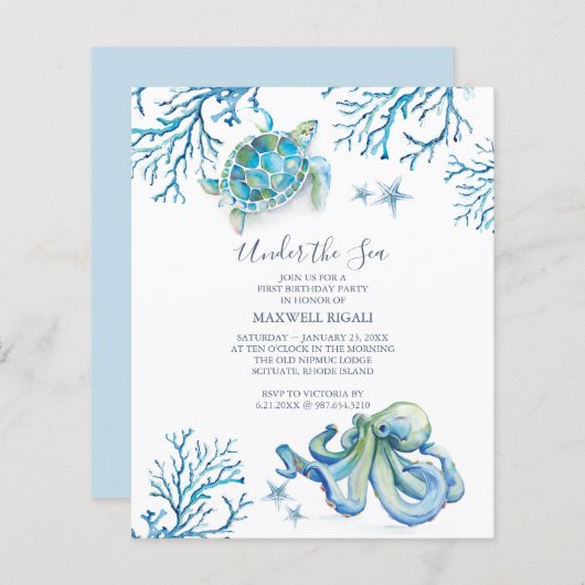 Onder het Zee Boys Budget 1e Verjaardagsuitnodigin (Voorkant / Achterkant)