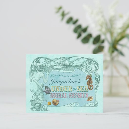 Onder het Zee Bridal Shower Invitation Briefkaart (Staand voorkant)
