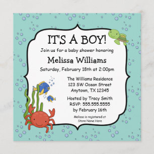 Onder het Zee Bubbles Boy Baby Shower Invitations Kaart