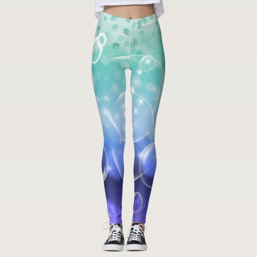 Onder het Zee Bubbles Green & Paarse Oceaan Leggings (Voorkant)