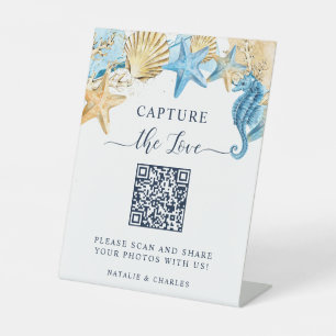 Onder het Zee Capture the love QR Code Wedding Reclamebord Met Voetstuk