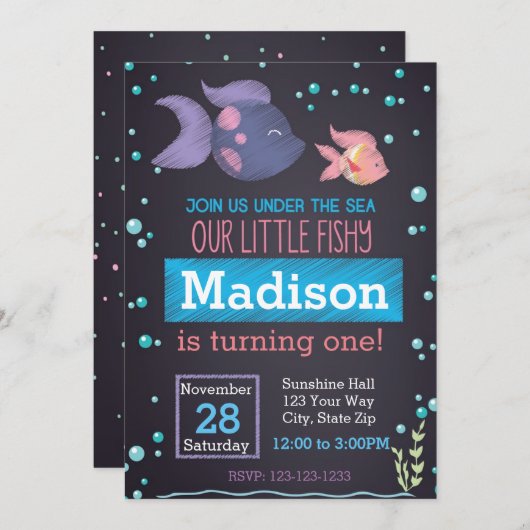Onder het Zee Chalkboard Birthday Invitation Kaart (Voorkant / Achterkant)