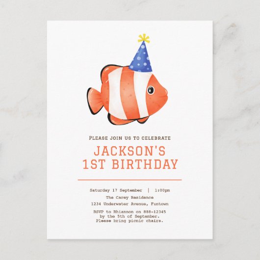 Onder het zee clownvis verjaardagsuitnodiging briefkaart (Voorkant)