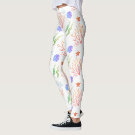 Onder het Zee Colorful Coral Starfish Seashell Leggings