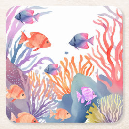 Onder het Zee Coral Reef Waterverf Kartonnen Onderzetters