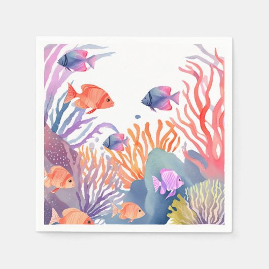 Onder het Zee Coral Reef Waterverf Servet (Voorkant)