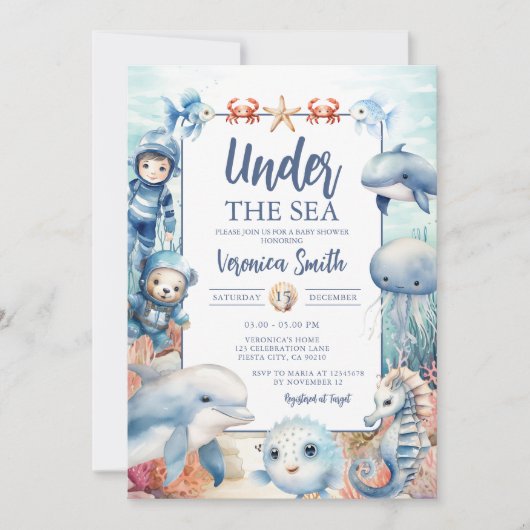 Onder het Zee Creatures Ocean Life Baby shower Kaart (Voorkant)