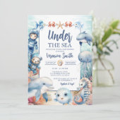 Onder het Zee Creatures Ocean Life Baby shower Kaart (Staand voorkant)