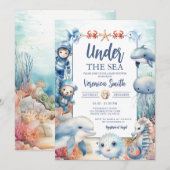 Onder het Zee Creatures Ocean Life Baby shower Kaart (Voorkant / Achterkant)