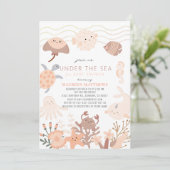 Onder het Zee Creatures Pink Boho Baby shower Kaart (Staand voorkant)