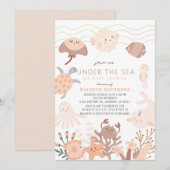 Onder het Zee Creatures Pink Boho Baby shower Kaart (Voorkant / Achterkant)