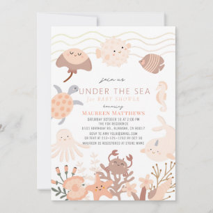 Onder het Zee Creatures Pink Boho Baby shower Kaart