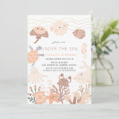 Onder het Zee Creatures Pink Girl Birthday Kaart (Staand voorkant)