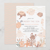 Onder het Zee Creatures Pink Girl Birthday Kaart (Voorkant / Achterkant)