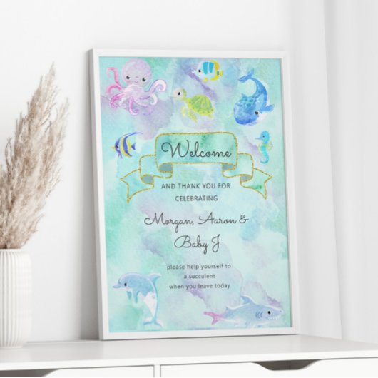 Onder het Zee Creatures Schattige Baby shower Poster