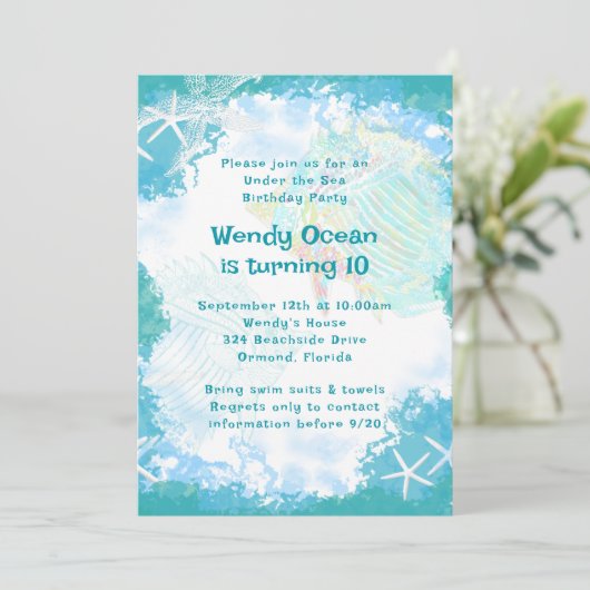 Onder het Zee Custom Birthday Party Invitations Kaart (Staand voorkant)