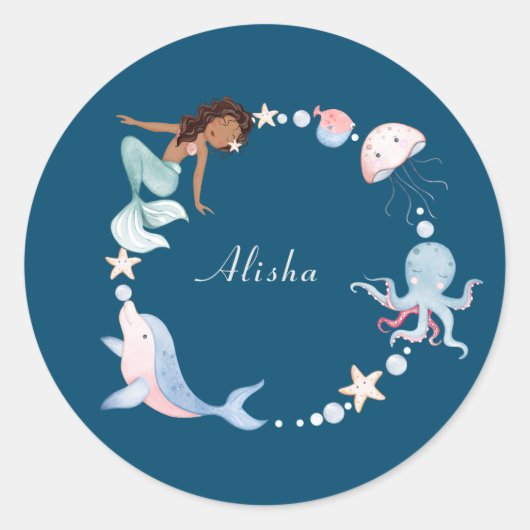 Onder het zee custom blauw ronde sticker (Voorkant)
