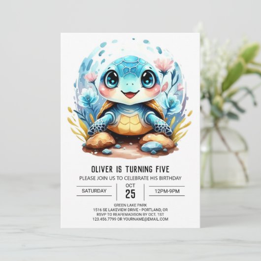 Onder het Zee Custom Chic Turtle Boy Birthday Kaart (Staand voorkant)