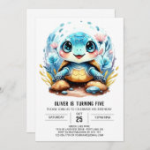 Onder het Zee Custom Chic Turtle Boy Birthday Kaart (Voorkant / Achterkant)