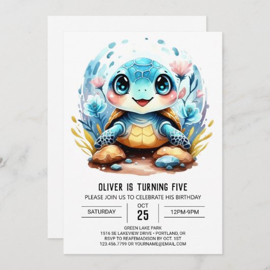 Onder het Zee Custom Chic Turtle Boy Birthday Kaart (Voorkant / Achterkant)