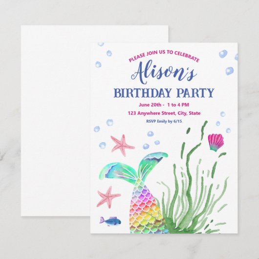 Onder het Zee Custom Name Party Invitation Kaart (Voorkant / Achterkant)