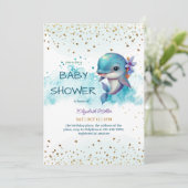 Onder het Zee Cute Dolphin Baby Boy Shower Kaart (Staand voorkant)