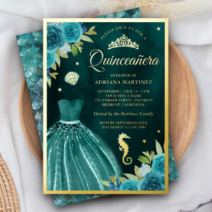 Onder het Zee Dark Blauwgroen Mermaid Quinceanera  Folie Uitnodiging