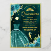 Onder het Zee Dark Blauwgroen Mermaid Quinceanera  Folie Uitnodiging (Voorkant)