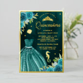 Onder het Zee Dark Blauwgroen Mermaid Quinceanera  Folie Uitnodiging (Staand Voorkant)