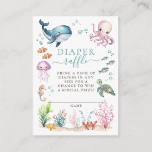 Onder het Zee Dieren Baby shower Luier Raffle Informatiekaartje