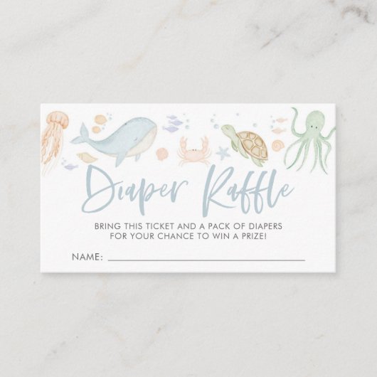 Onder het Zee Dieren Baby shower Luier Raffle Informatiekaartje (Voorkant)