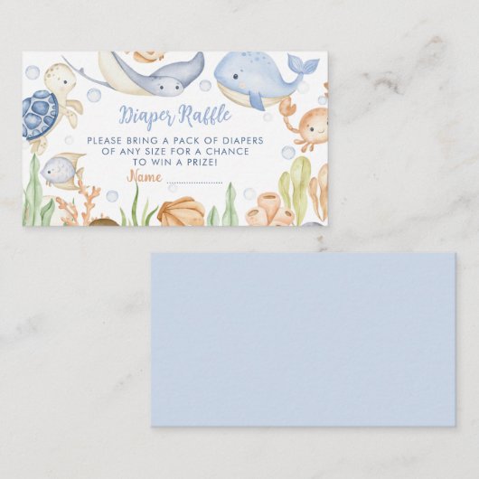 Onder het Zee Dieren Baby shower Luier Raffle Informatiekaartje (Voorkant / Achterkant)