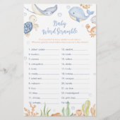 Onder het zee dieren Baby shower Word Scramble (Voorkant)