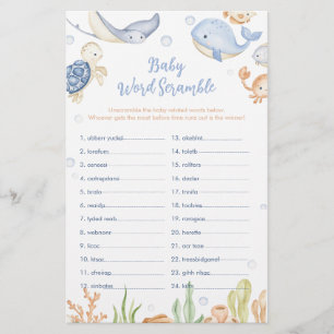 Onder het zee dieren Baby shower Word Scramble
