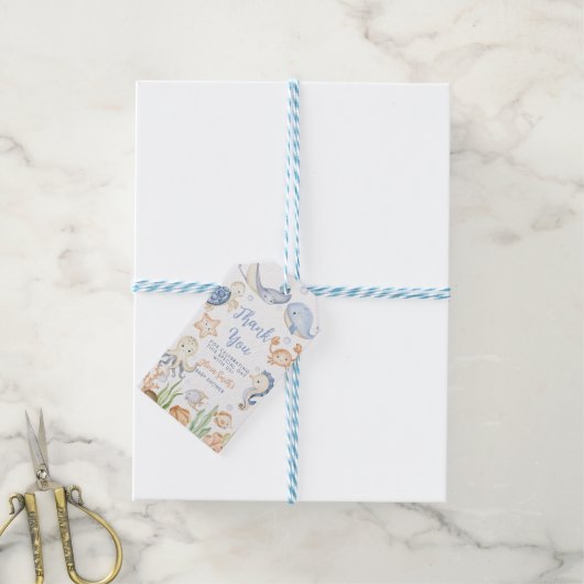 Onder het zee dieren oceaan Baby shower Cadeaulabel (Met Touw)