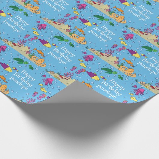 Onder het Zee Dieren Schattige 1e verjaardagsfeest Cadeaupapier (Hoek)