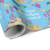 Onder het Zee Dieren Schattige 1e verjaardagsfeest Cadeaupapier (Rol Hoek)