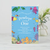 Onder het Zee Dieren Schattige 1e verjaardagsfeest Kaart (Staand voorkant)