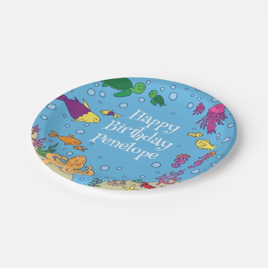 Onder het Zee Dieren Schattige 1e verjaardagsfeest Papieren Bordje (Gekanteld)