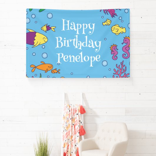 Onder het Zee Dieren Schattige 1e verjaardagsfeest Spandoek (Insitu)